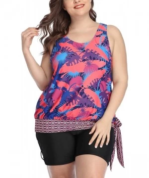 Tankinis Womens Tankini Top Plus Size Swimsuits Tropical Leaf Printed Bathing Suits 0X - Purple & Red - CS194RXGXTN