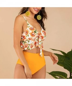 Sets Women Flounce Crop Top High Waisted Bikini Bottom Cute Strappy Swimsuits Vintage Two Piece Tankini Bathing Suits - Multi...