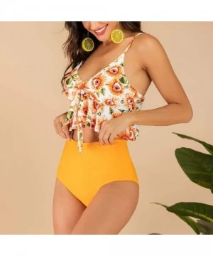 Sets Women Flounce Crop Top High Waisted Bikini Bottom Cute Strappy Swimsuits Vintage Two Piece Tankini Bathing Suits - Multi...