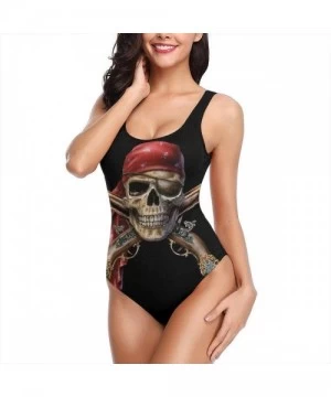 One-Pieces Pirate Captain Skull Muskets Skulls with Scarf Backless Swimsuit One Piece Swimsuits for Women Tummy Control Bathi...