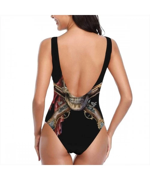 One-Pieces Pirate Captain Skull Muskets Skulls with Scarf Backless Swimsuit One Piece Swimsuits for Women Tummy Control Bathi...