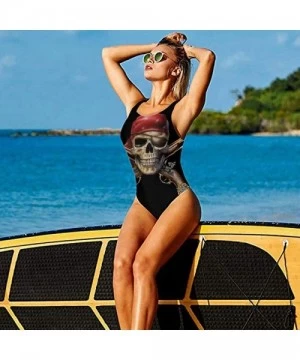 One-Pieces Pirate Captain Skull Muskets Skulls with Scarf Backless Swimsuit One Piece Swimsuits for Women Tummy Control Bathi...