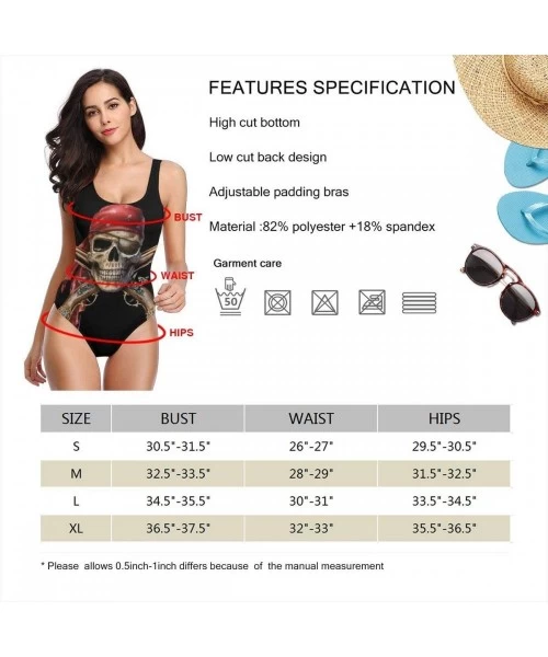 One-Pieces Pirate Captain Skull Muskets Skulls with Scarf Backless Swimsuit One Piece Swimsuits for Women Tummy Control Bathi...