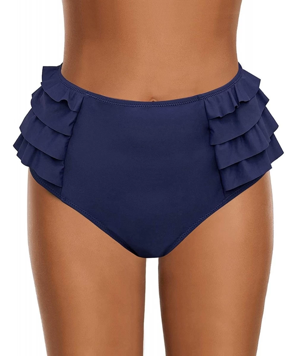 Tankinis Women's High Waist Ruched Bikini Bottom Solid Swim Shorts Tankini Brief - O Navy - CX192UXI067