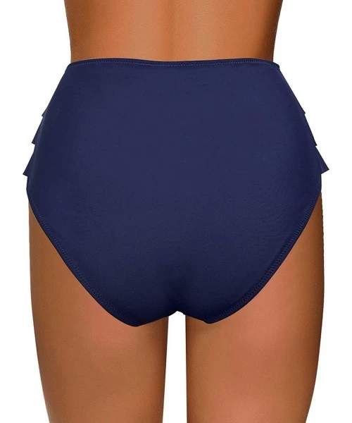 Tankinis Women's High Waist Ruched Bikini Bottom Solid Swim Shorts Tankini Brief - O Navy - CX192UXI067