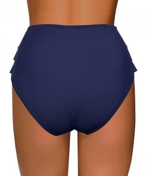 Tankinis Women's High Waist Ruched Bikini Bottom Solid Swim Shorts Tankini Brief - O Navy - CX192UXI067