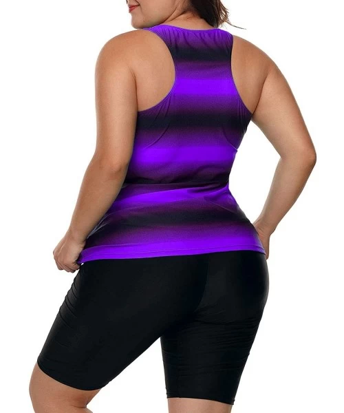 Tankinis Womens Plus Size Two Piece Sports Tankini Capris Athletic Swimsuit - Purple - CN18E8XCLCM