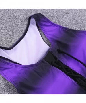 Tankinis Womens Plus Size Two Piece Sports Tankini Capris Athletic Swimsuit - Purple - CN18E8XCLCM