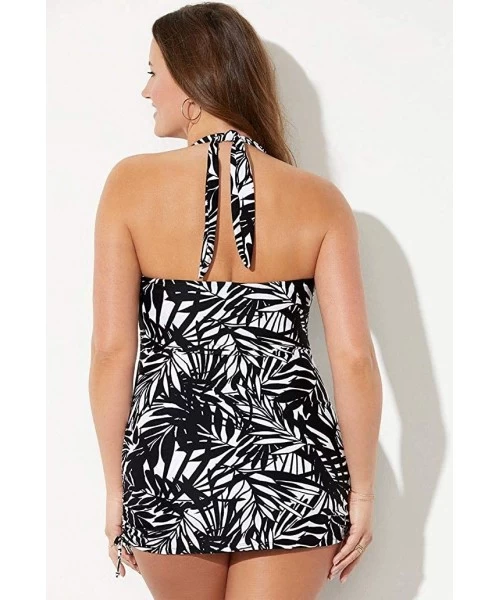 One-Pieces Women's Plus Size Adjustable Sheath One Piece Swimsuit - Black White Palm. - CC196083ORE