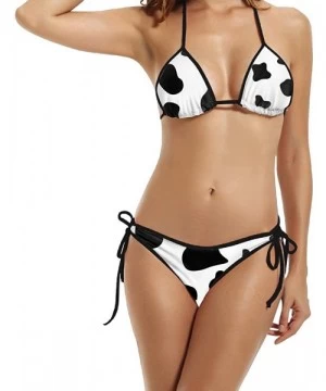 Sets Cow White Black Bikini Women's Summer Swimwear Triangle Top Bikinis Swimsuit Sexy 2-Piece Set - Black - CR183A6MZ49