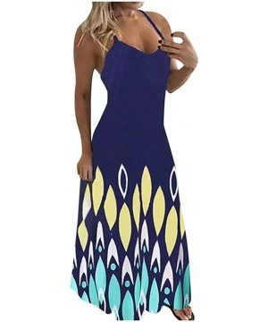 Cover-Ups Women's Sleeveless Cami Maxi Dresses Spaghetti Strap Wave Point Summer Casual Beach Sundress Long Dress with Pocket...