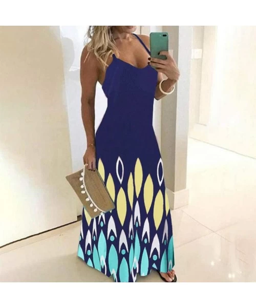 Cover-Ups Women's Sleeveless Cami Maxi Dresses Spaghetti Strap Wave Point Summer Casual Beach Sundress Long Dress with Pocket...