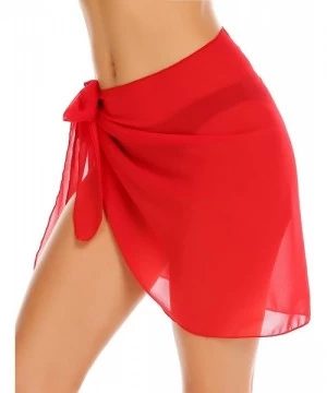 Cover-Ups Women Short Sarongs Beach Wrap Sheer Bikini Wrap Chiffon Cover Ups for Swimwear S-3XL - Red - C7194UQMYDG