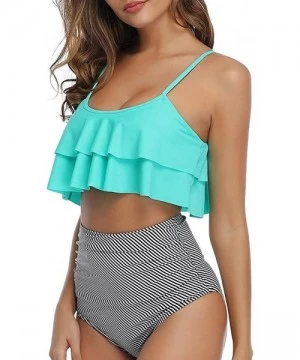 Sets Ruffle Swimsuits for Women High Waisted Two Piece Bathing Suits Off Shoulder Swimwear Ruffled Bikini Set E sky Blue - CS...