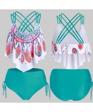 One-Pieces Two Piece Swimsuits for Women Overlay Print Flowy Tankini Crisscross Tankini Swimwear Plus Size Bathing Suits Gree...