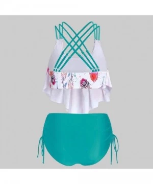 One-Pieces Two Piece Swimsuits for Women Overlay Print Flowy Tankini Crisscross Tankini Swimwear Plus Size Bathing Suits Gree...