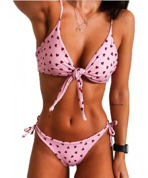 Sets Women's Sexy Bikini Swimsuits Retro Heart Sunflower Tie Knot Front 2 Piece Bathing Beachwear Swimwear Set - Heart - CO19...