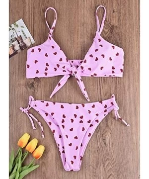 Sets Women's Sexy Bikini Swimsuits Retro Heart Sunflower Tie Knot Front 2 Piece Bathing Beachwear Swimwear Set - Heart - CO19...