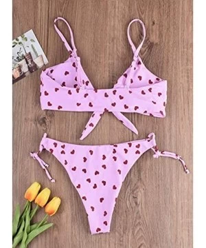 Sets Women's Sexy Bikini Swimsuits Retro Heart Sunflower Tie Knot Front 2 Piece Bathing Beachwear Swimwear Set - Heart - CO19...