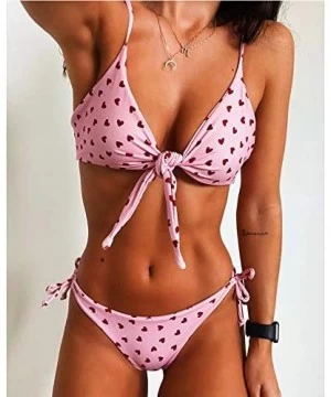 Sets Women's Sexy Bikini Swimsuits Retro Heart Sunflower Tie Knot Front 2 Piece Bathing Beachwear Swimwear Set - Heart - CO19...