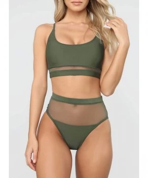 Bottoms Women's Crop Top Striped Printed High Waisted Cheeky Bikini Set Two Piece Swimsuits - Mesh Green - C5199A72DQU