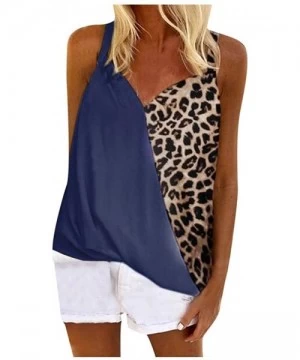 Rash Guards Casual V Neck Leopard Color Block Spaghetti Strappy Cami Tank Tops Summer Sleeveless Loose Shirts - Navy - C21985...