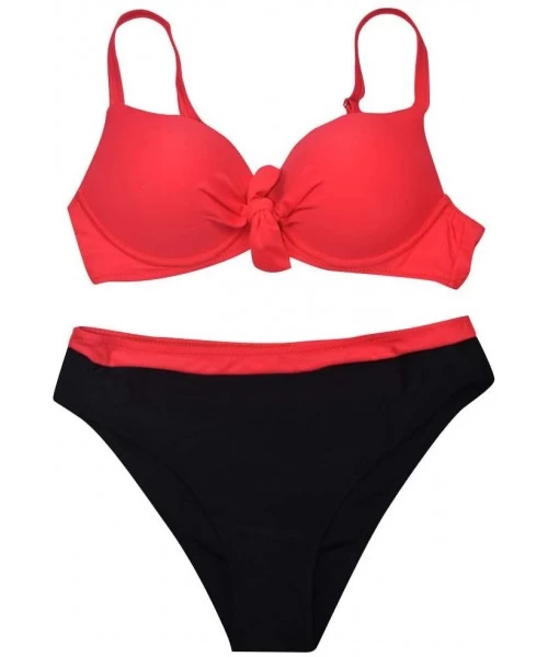 Sets bathing suits for women-Women Bandeau Bandage Bikini Set Push-Up Brazilian Swimwear Beachwear Swimsuit - Red - C418WK7L3EM