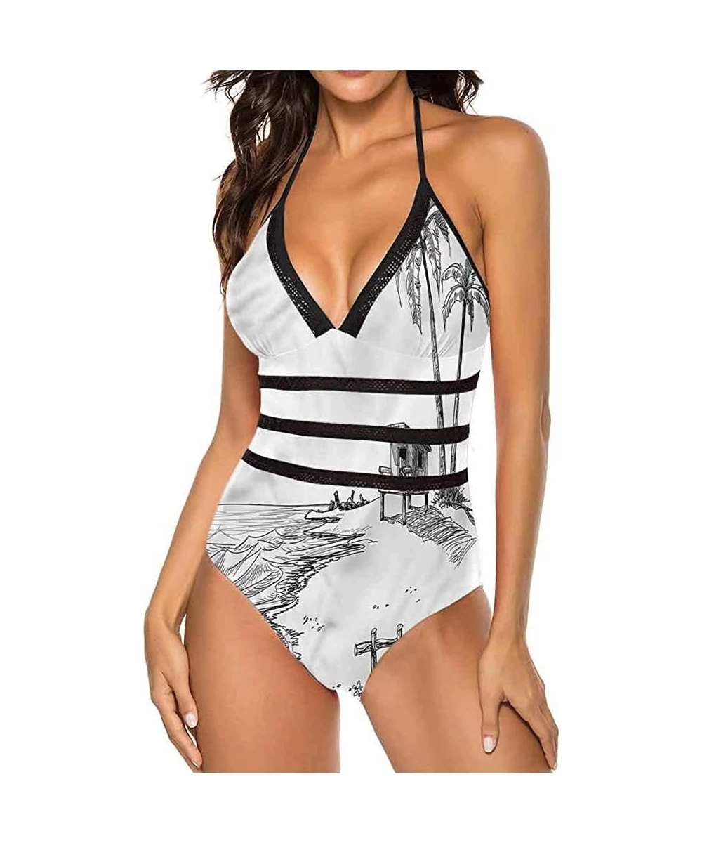 One-Pieces V Neck Lace Up Swimsuits Different Types of Trees Super Cute and Unique - Multi 30 - C719C4OT4LL