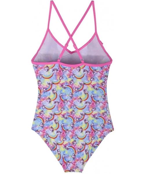 One-Pieces Girl's One Piece Bikini Swimwear Ruffle Swimsuits Cross Back Bathing Suits for Kid - Rainbow Unicorn - CC18TTSDTLR