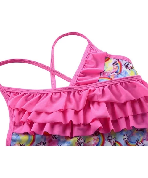 One-Pieces Girl's One Piece Bikini Swimwear Ruffle Swimsuits Cross Back Bathing Suits for Kid - Rainbow Unicorn - CC18TTSDTLR