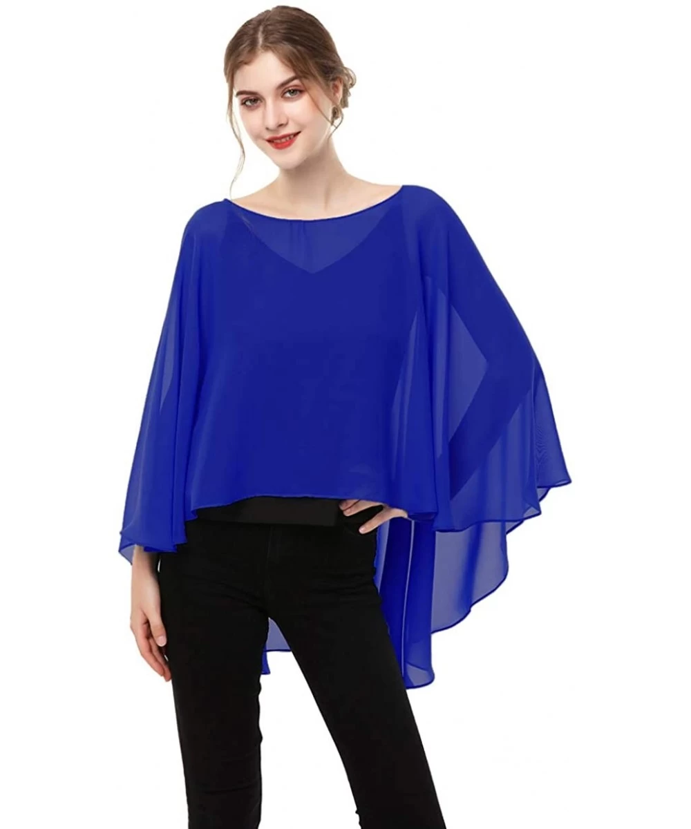 Cover-Ups Soft Chiffon Capelet capes Poncho Stole For Womens Cover Up - Royal Blue - CG19C68R8Y7