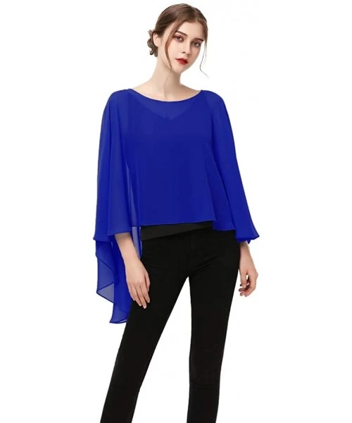 Cover-Ups Soft Chiffon Capelet capes Poncho Stole For Womens Cover Up - Royal Blue - CG19C68R8Y7