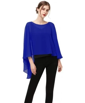 Cover-Ups Soft Chiffon Capelet capes Poncho Stole For Womens Cover Up - Royal Blue - CG19C68R8Y7