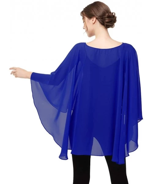 Cover-Ups Soft Chiffon Capelet capes Poncho Stole For Womens Cover Up - Royal Blue - CG19C68R8Y7