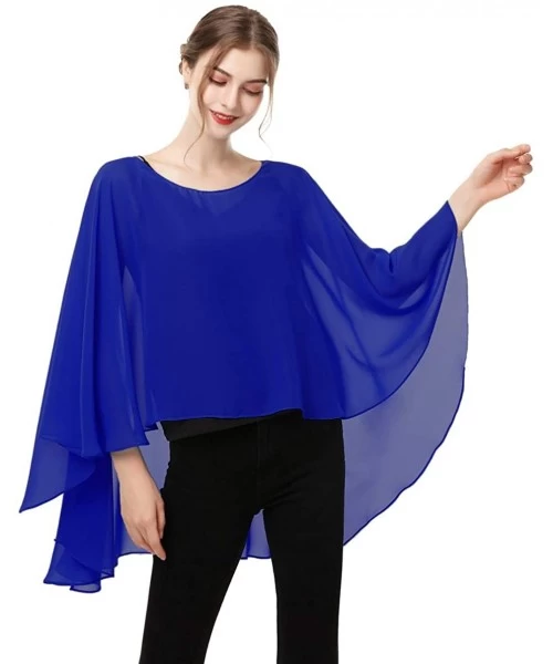 Cover-Ups Soft Chiffon Capelet capes Poncho Stole For Womens Cover Up - Royal Blue - CG19C68R8Y7