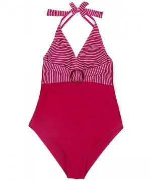 One-Pieces Womens Halter Striped One Piece Monikini Swimsuits High Waisted Bathing Suit Swimwear - Red-strips - CU196YRLYOS