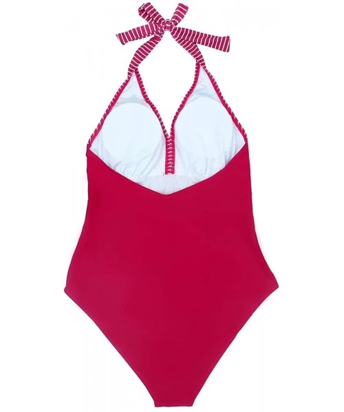 One-Pieces Womens Halter Striped One Piece Monikini Swimsuits High Waisted Bathing Suit Swimwear - Red-strips - CU196YRLYOS