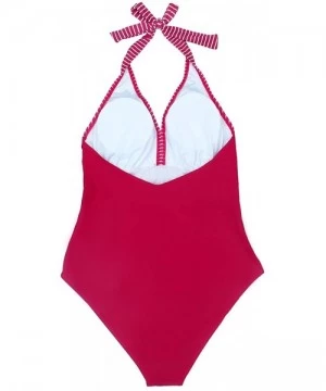 One-Pieces Womens Halter Striped One Piece Monikini Swimsuits High Waisted Bathing Suit Swimwear - Red-strips - CU196YRLYOS