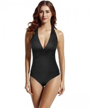 Tankinis Women's V Neck Halter Tankini Swimsuit - Black - C4192UT78LU