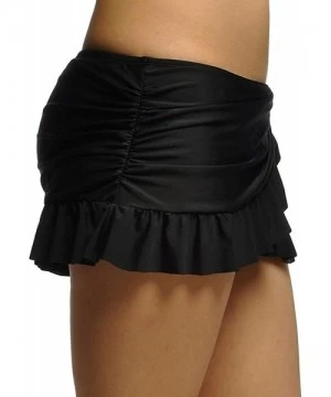 Bottoms Women Black Overlapping Ruffled Mini Swim Skirt with Panty - Black - C518LSY62Y9