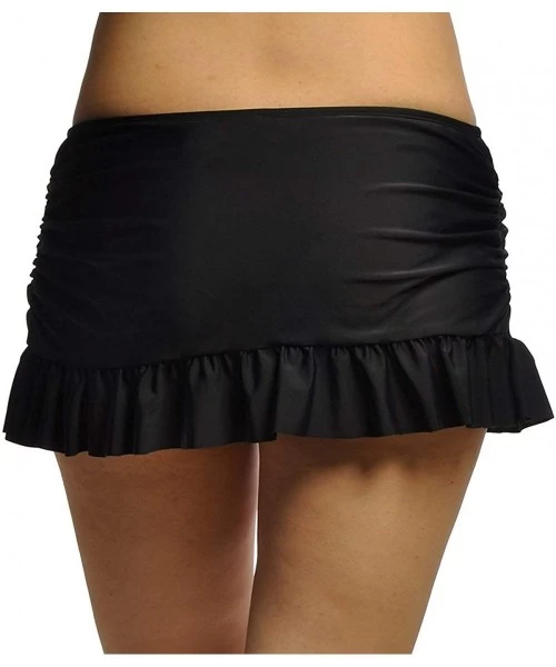 Bottoms Women Black Overlapping Ruffled Mini Swim Skirt with Panty - Black - C518LSY62Y9