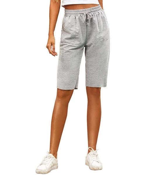 Board Shorts Classic & Sporty Knee Length Bermuda Shorts High Waist Casual Shorts with Pockets - Grey - C61906SY06S