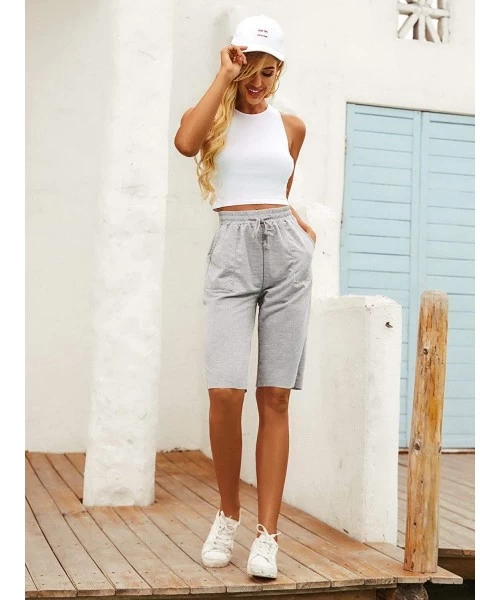 Board Shorts Classic & Sporty Knee Length Bermuda Shorts High Waist Casual Shorts with Pockets - Grey - C61906SY06S