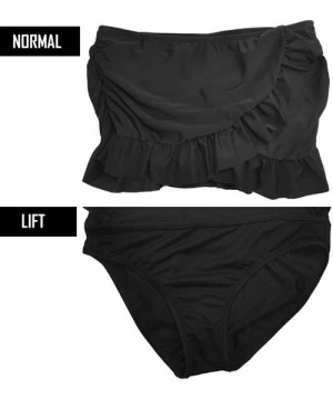 Bottoms Women Black Overlapping Ruffled Mini Swim Skirt with Panty - Black - C518LSY62Y9