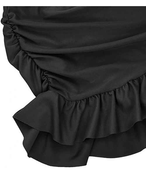 Bottoms Women Black Overlapping Ruffled Mini Swim Skirt with Panty - Black - C518LSY62Y9