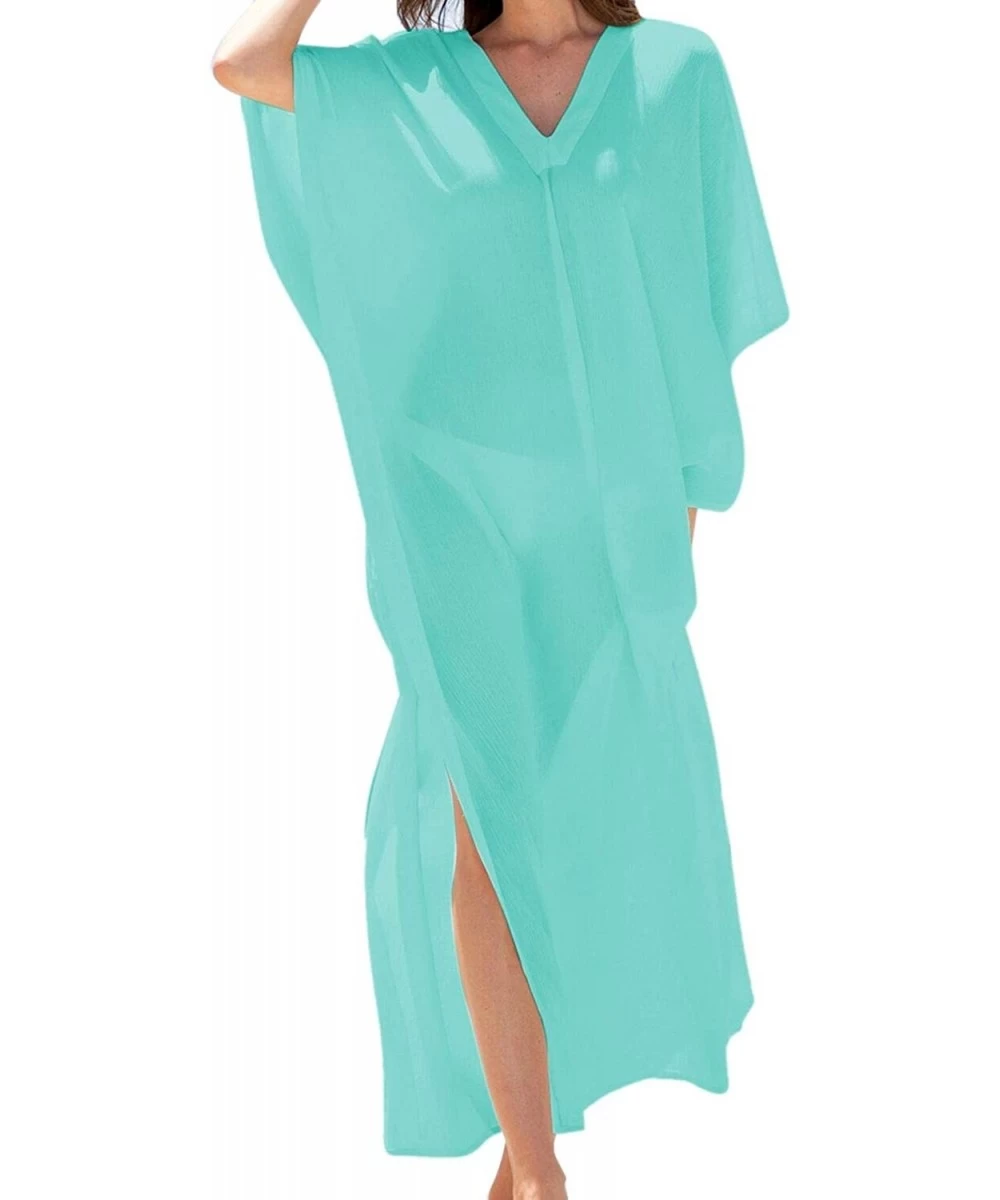 Cover-Ups Womens Sexy V Neck Kaftans Maxi Long Beach Cover up Dress - Green - CU18NS6CK6N