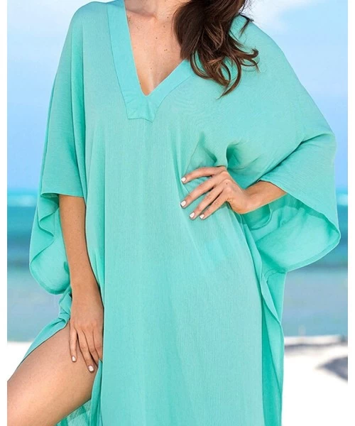 Cover-Ups Womens Sexy V Neck Kaftans Maxi Long Beach Cover up Dress - Green - CU18NS6CK6N