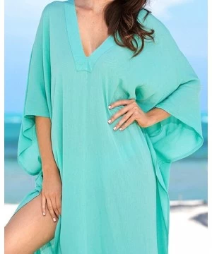 Cover-Ups Womens Sexy V Neck Kaftans Maxi Long Beach Cover up Dress - Green - CU18NS6CK6N