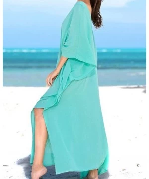 Cover-Ups Womens Sexy V Neck Kaftans Maxi Long Beach Cover up Dress - Green - CU18NS6CK6N