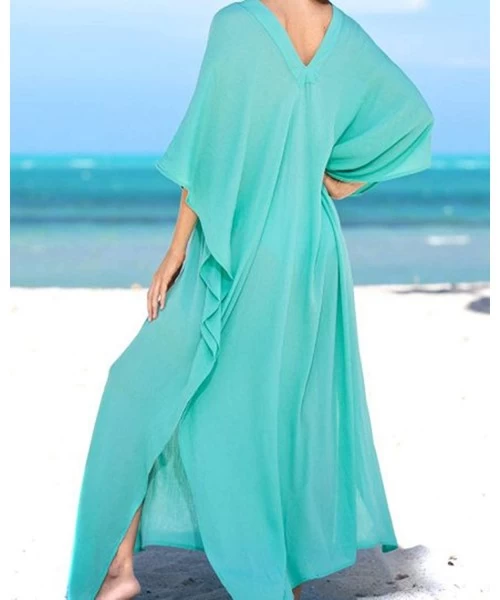 Cover-Ups Womens Sexy V Neck Kaftans Maxi Long Beach Cover up Dress - Green - CU18NS6CK6N